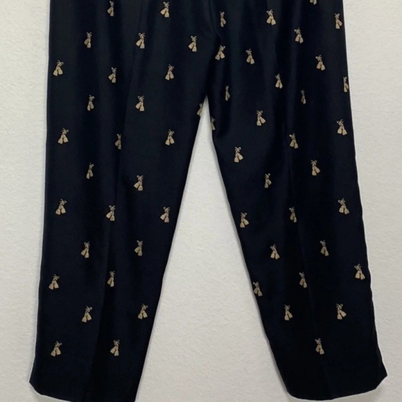 Talbots Black & Tan High Rise 100% Silk Embroidered Ankle Length Trousers Sz 10 - Picture 6 of 8